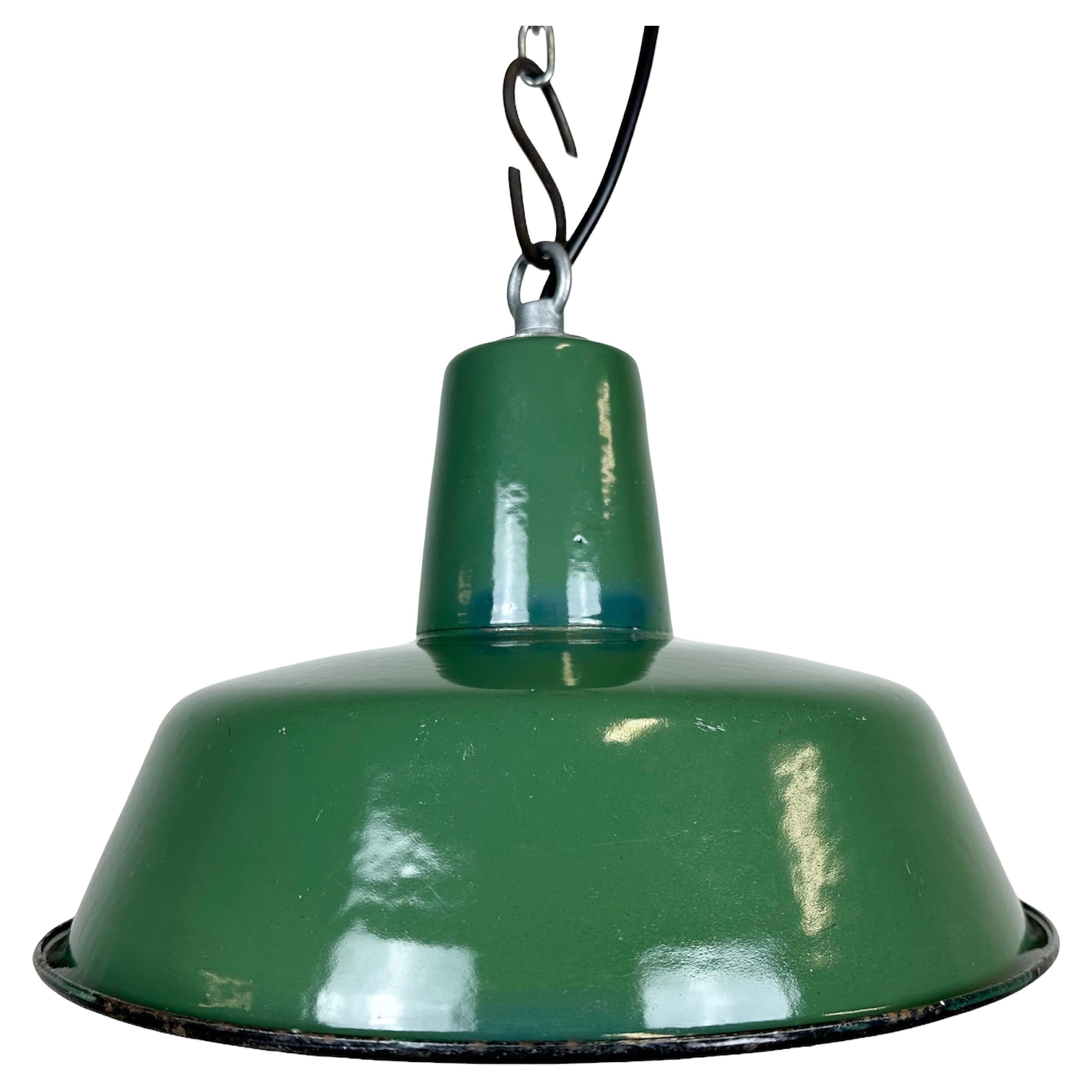 Industrial Green Enamel Pendant Lamp, 1960s For Sale