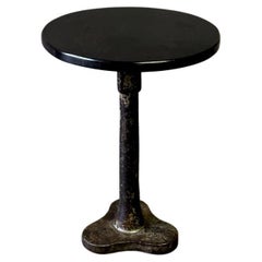 Vintage Small Industrial Iron Side Table with Round Wood Top