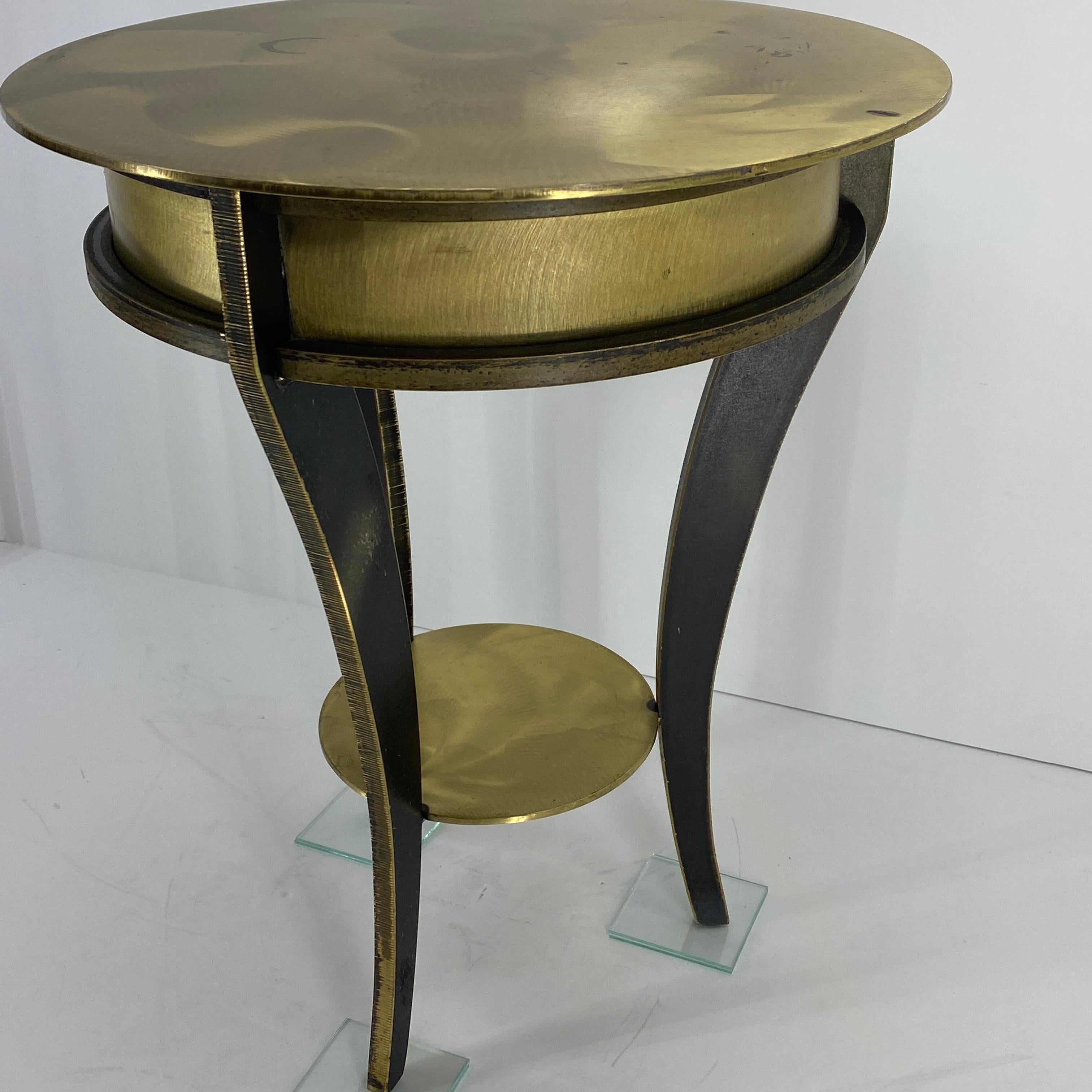 Hand-Crafted Small Industrial John Visey Style Solid Brass Side Table For Sale