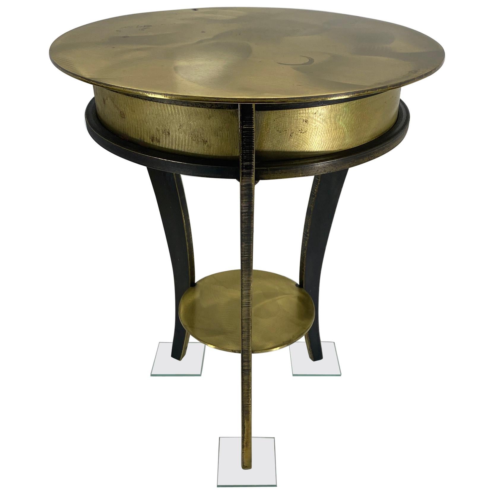 Small Industrial John Visey Style Solid Brass Side Table For Sale