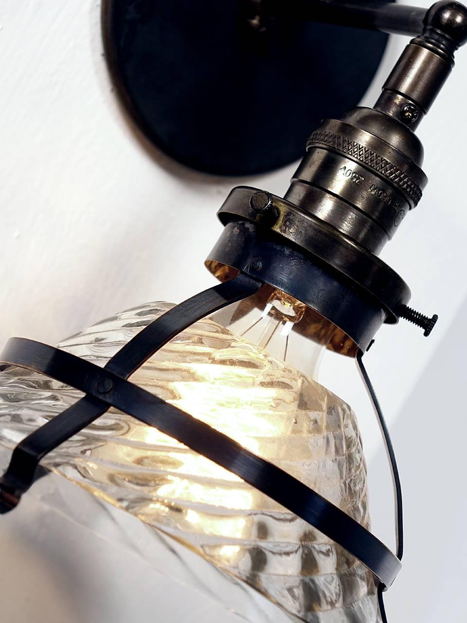 American Small Industrial Sconce with Snap-In Shade For Sale