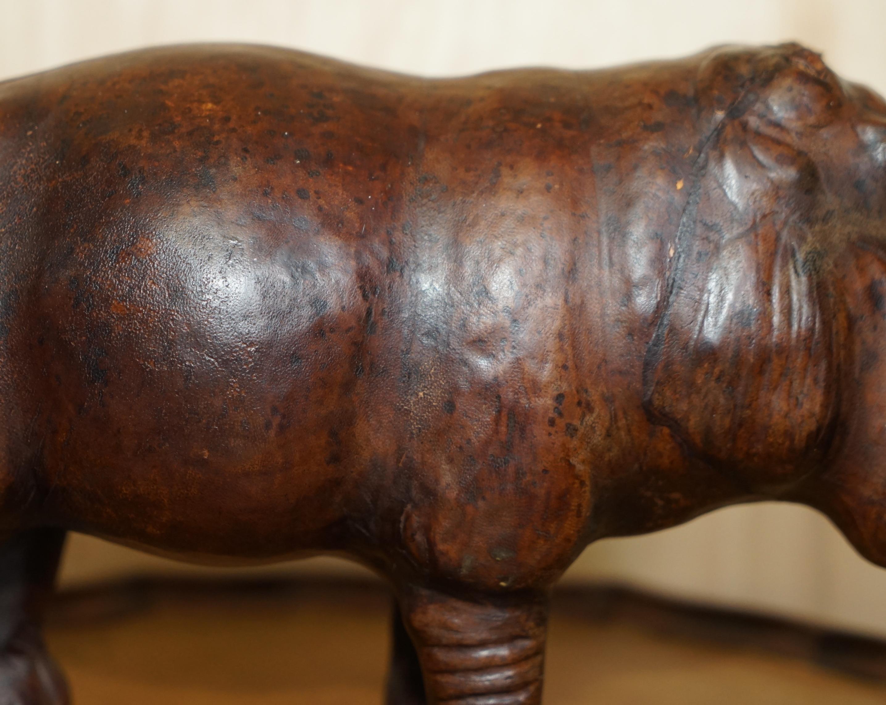 Hand-Crafted Small Infant Liberty's London Omersa Brown Leather Hippopotamus Footstool For Sale