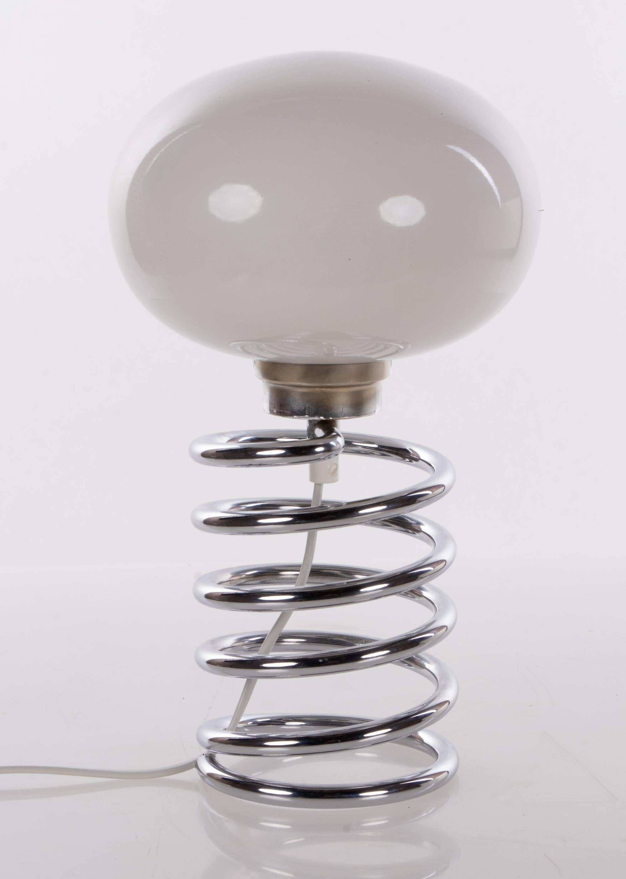 Mid-Century Modern 1965 Design M Ingo Maurer Petite Table Lamp ‘Spirale’ Glass & Chrome For Sale