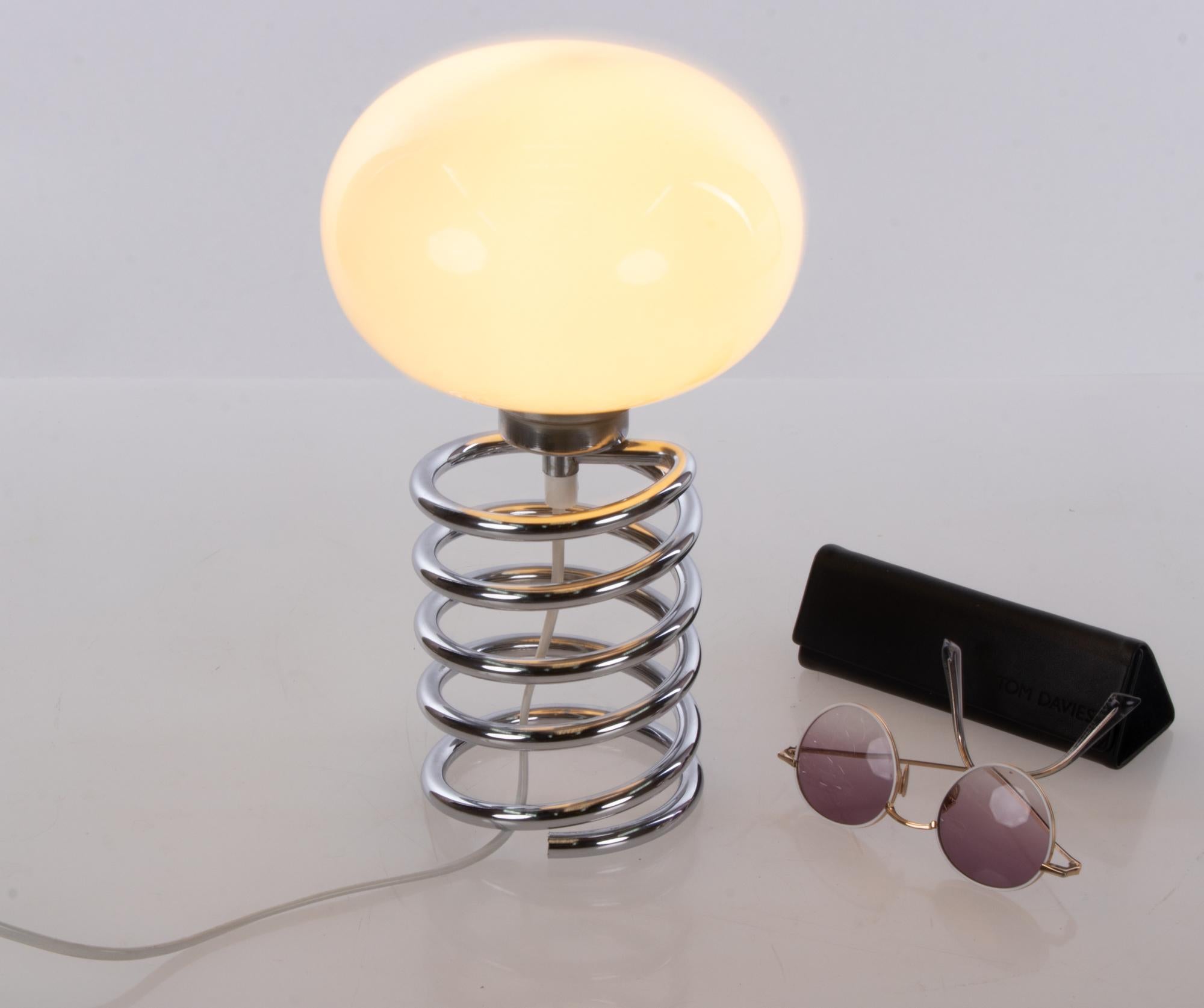 German 1965 Design M Ingo Maurer Petite Table Lamp ‘Spirale’ Glass & Chrome For Sale