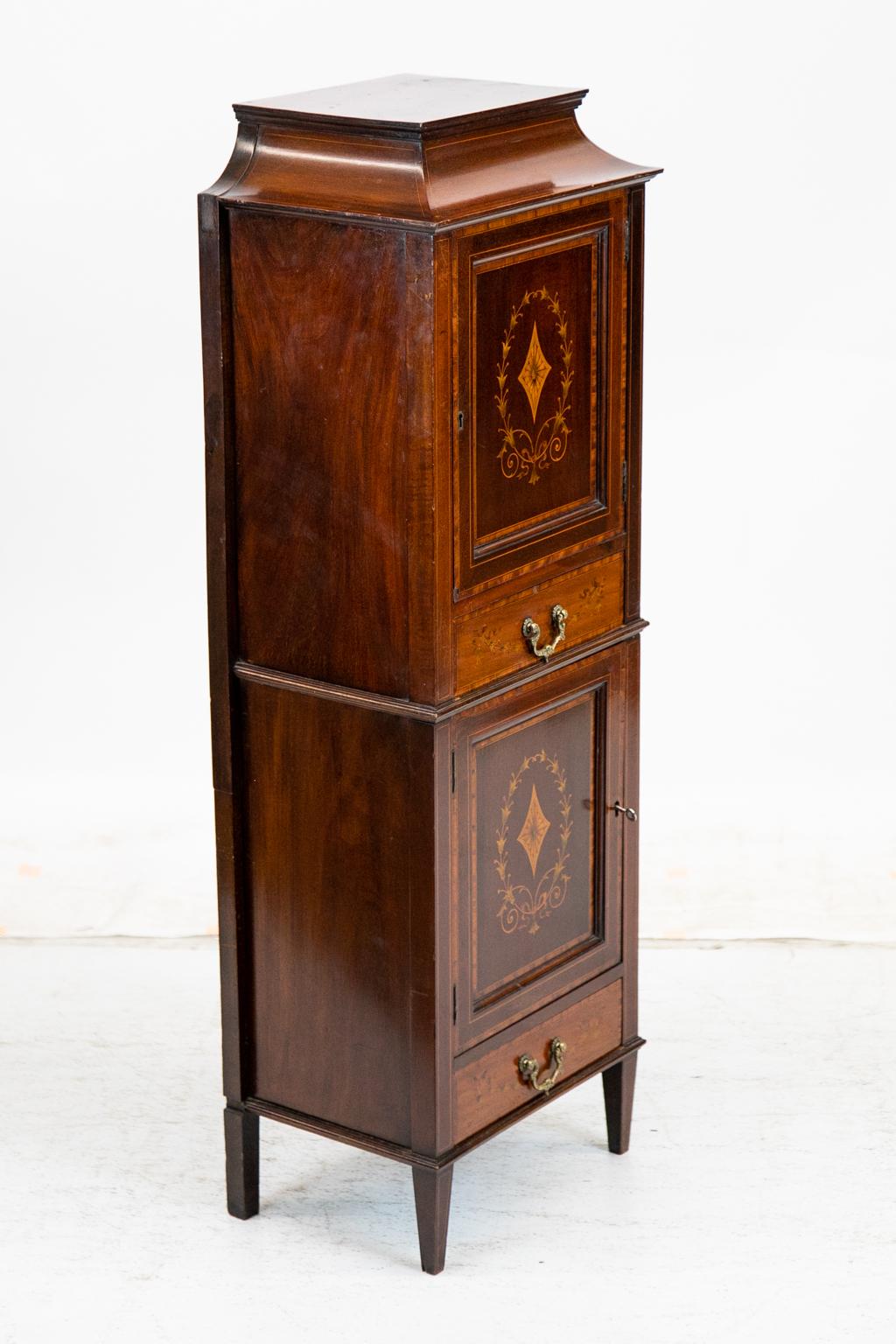 Brass Small inlaid Mahogany Cabinet For Sale
