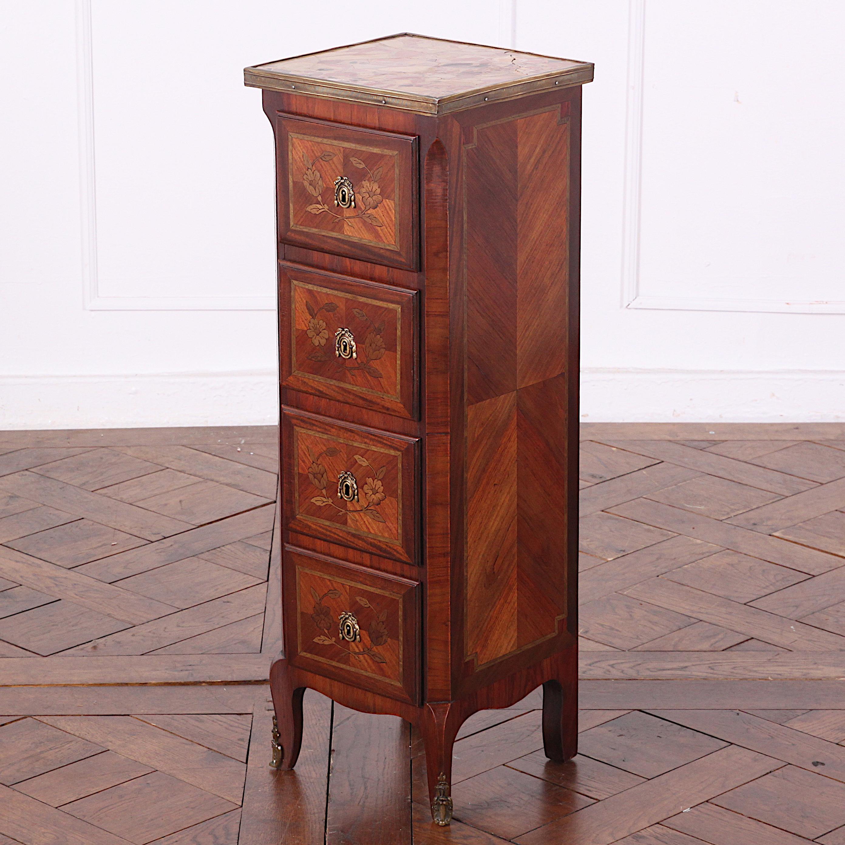 Small Inlaid Marble Topped Chest of Drawers In Good Condition In Vancouver, British Columbia