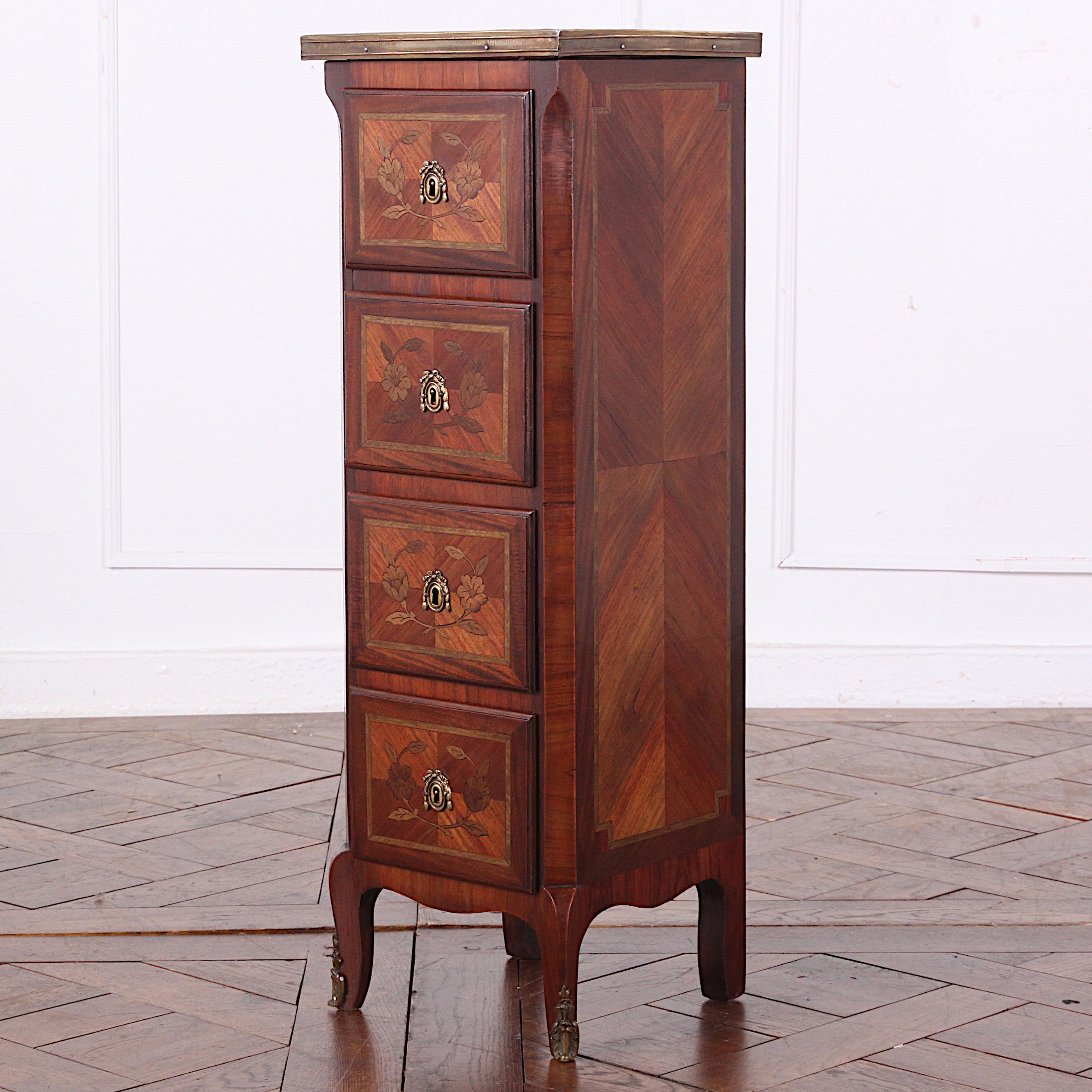 Early 20th Century Small Inlaid Marble Topped Chest of Drawers