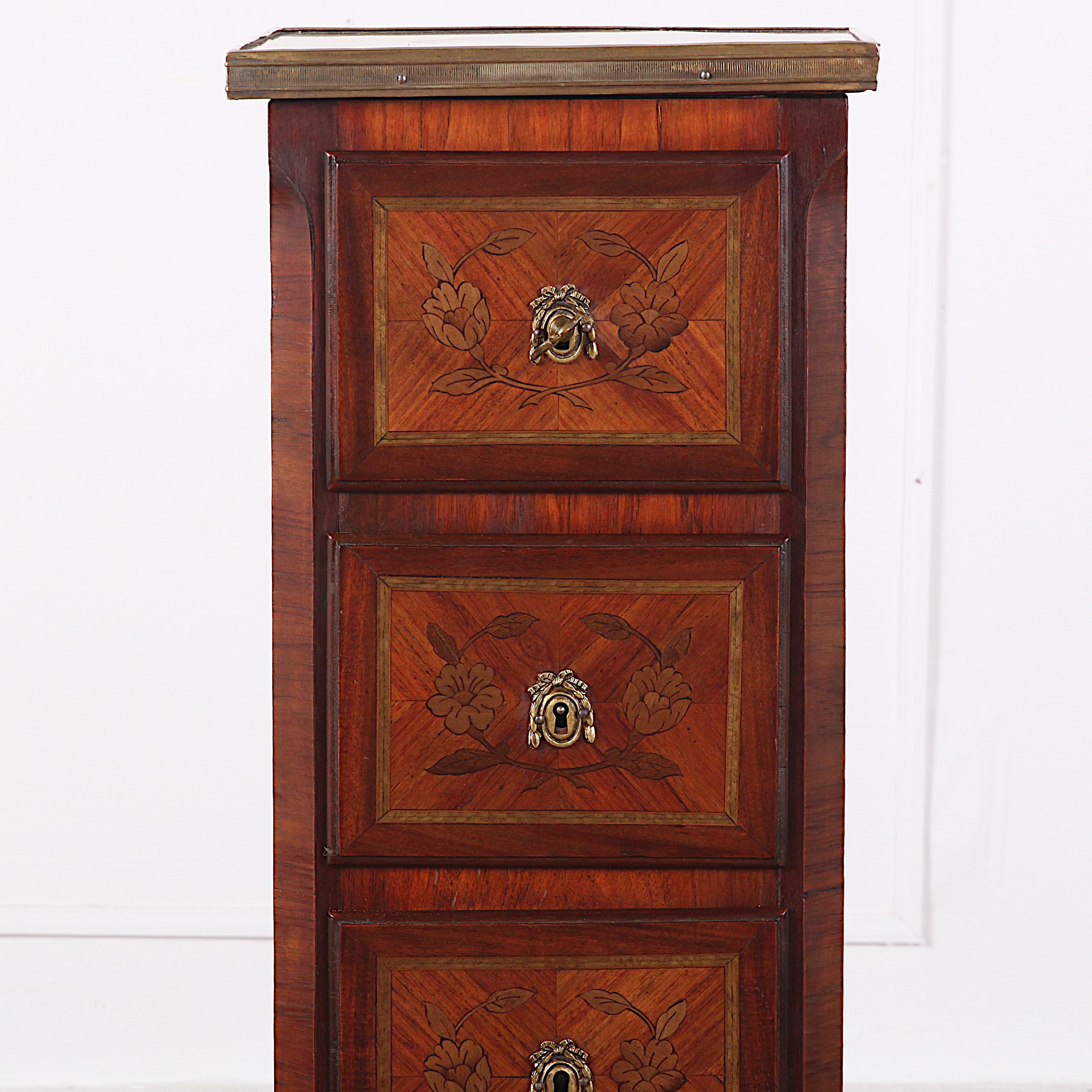 Kingwood Small Inlaid Marble Topped Chest of Drawers