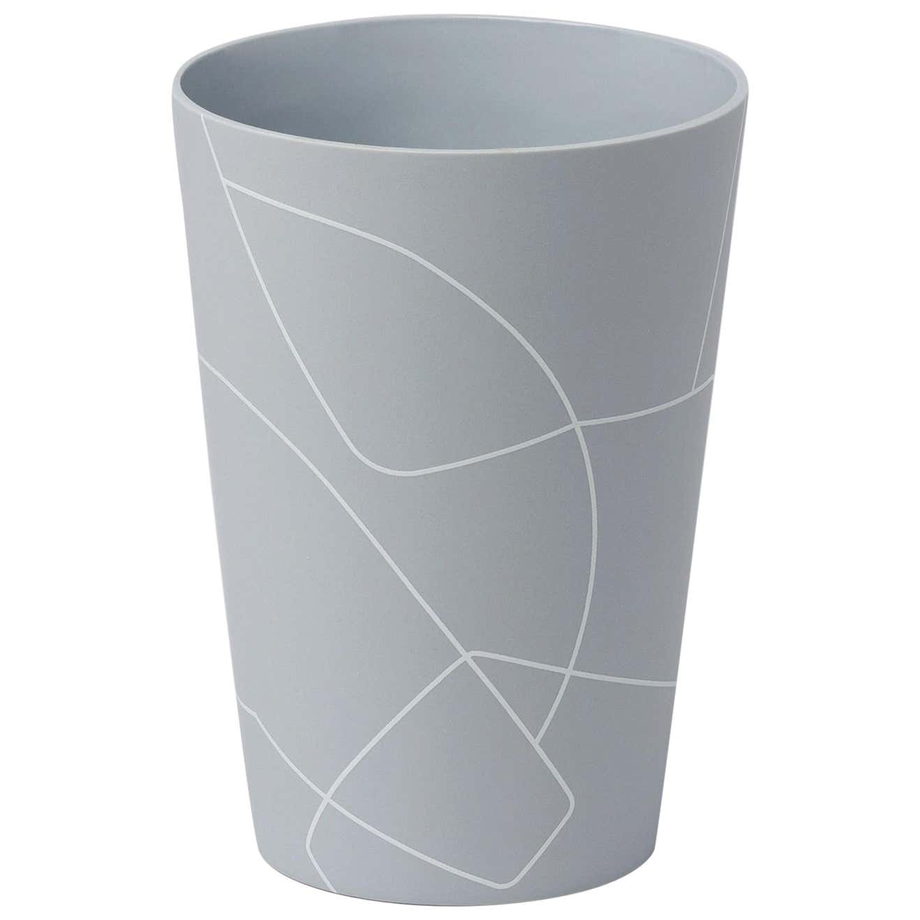 Small Matte Medium Grey Inverted Conical Ceramic Vase with Graphic Line ...