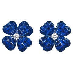 Small Invisibly-Set Sapphire Diamond Clover Earrings