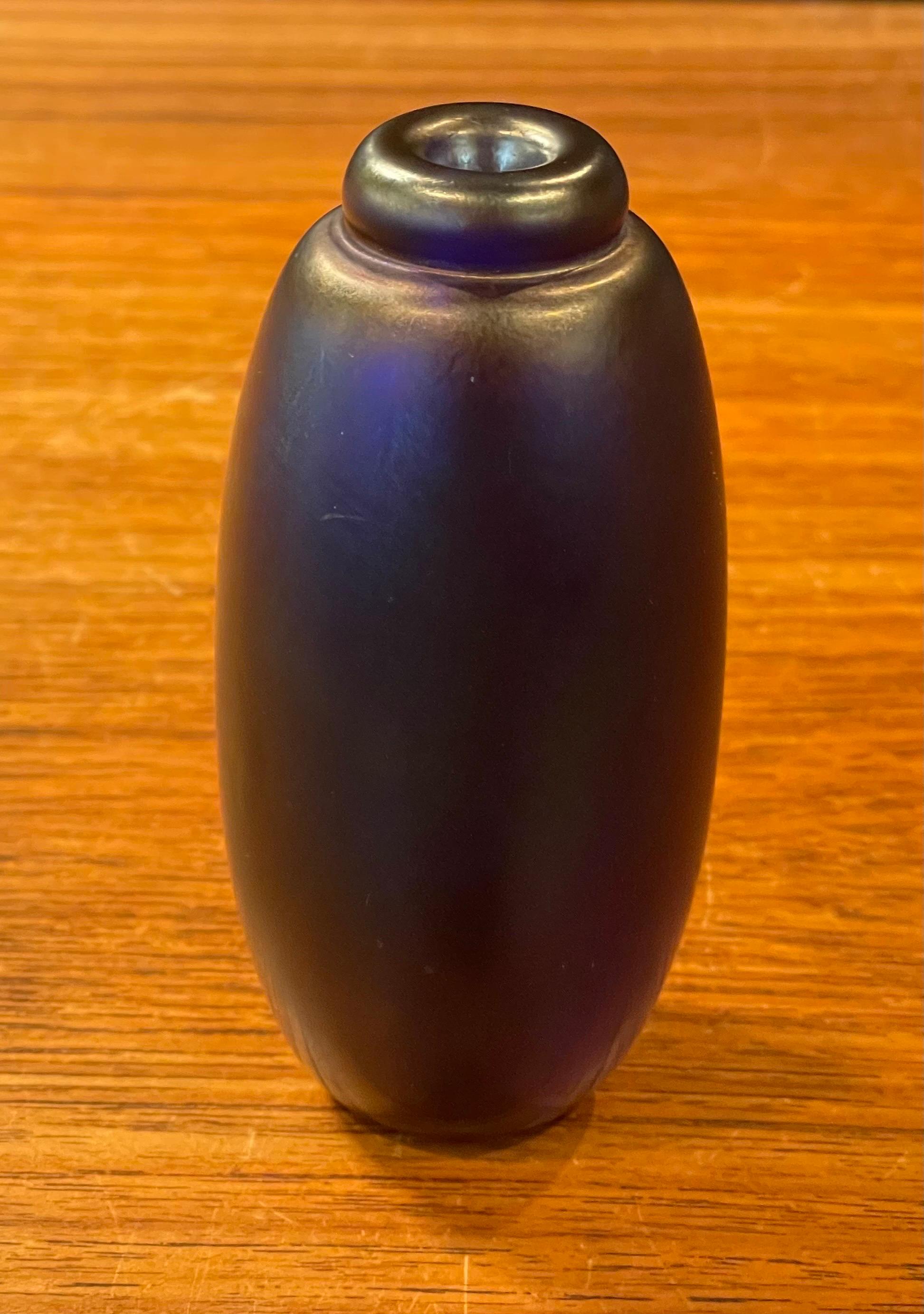 Small Iridescent Art Glass Bud Vase, circa 1970s.  This vase is in very good vintage condition with no chips or cracks and measures 2.25