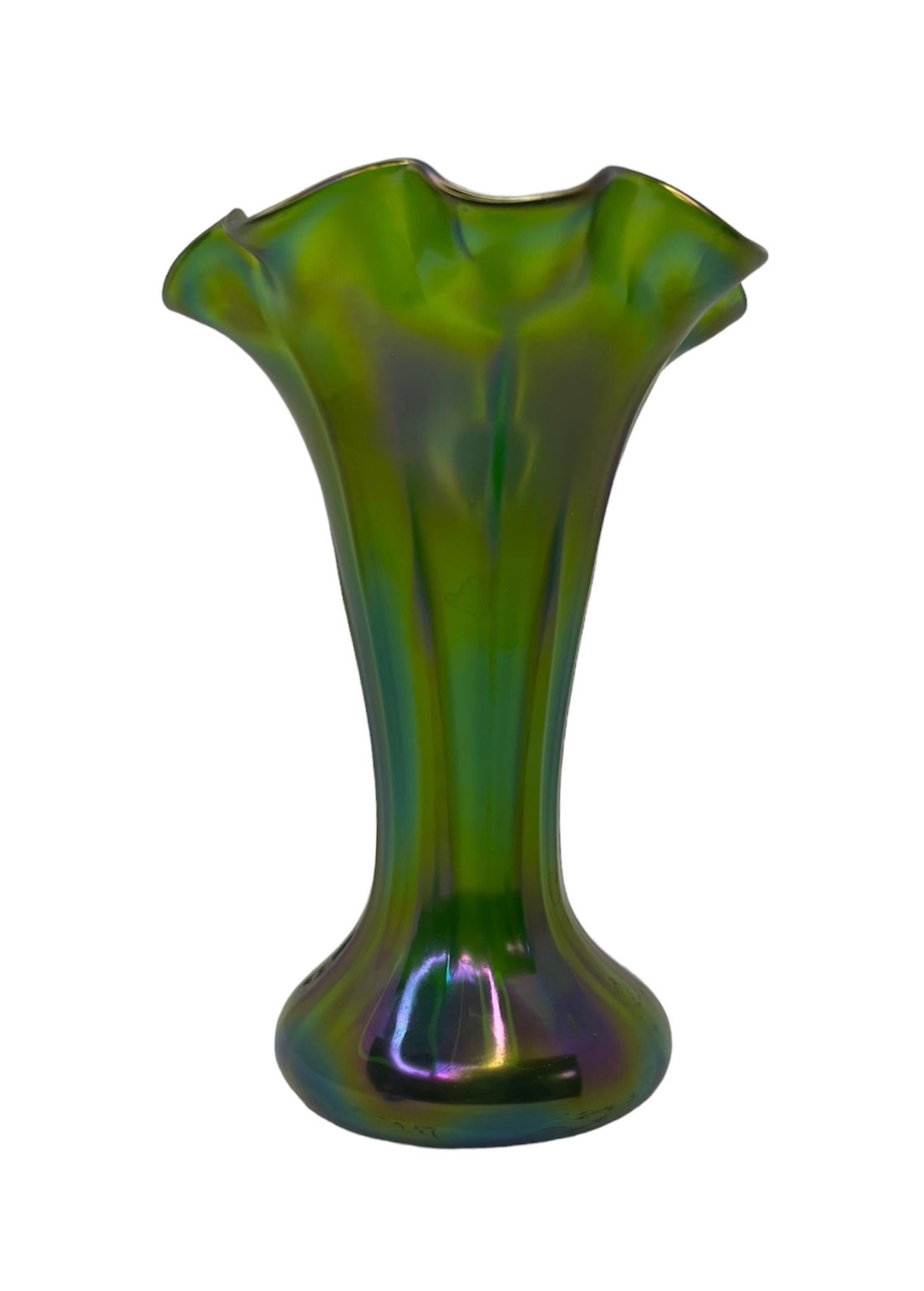 Small Iridescent Art Glass Flower Vase For Sale 3
