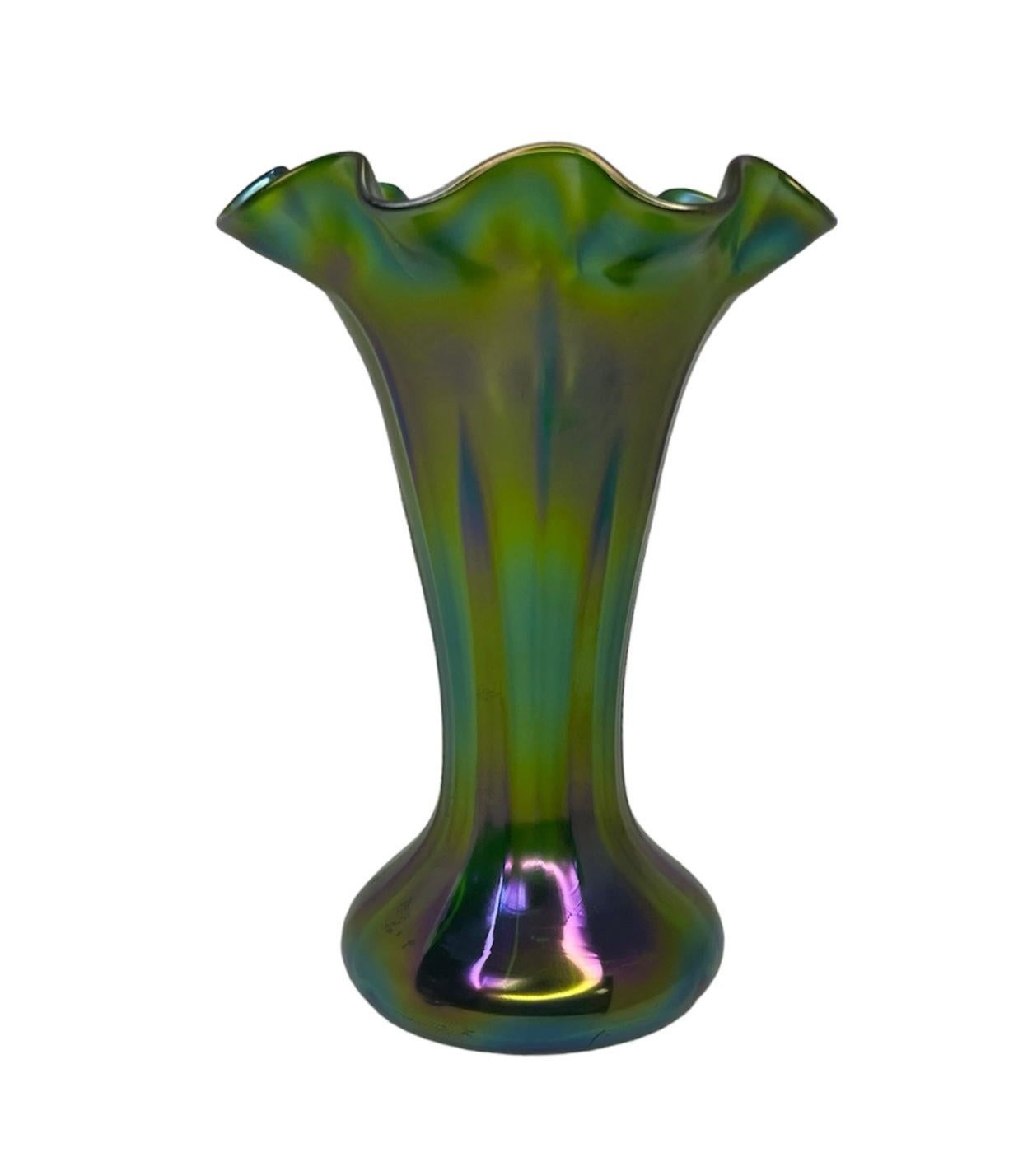 20th Century Small Iridescent Art Glass Flower Vase For Sale