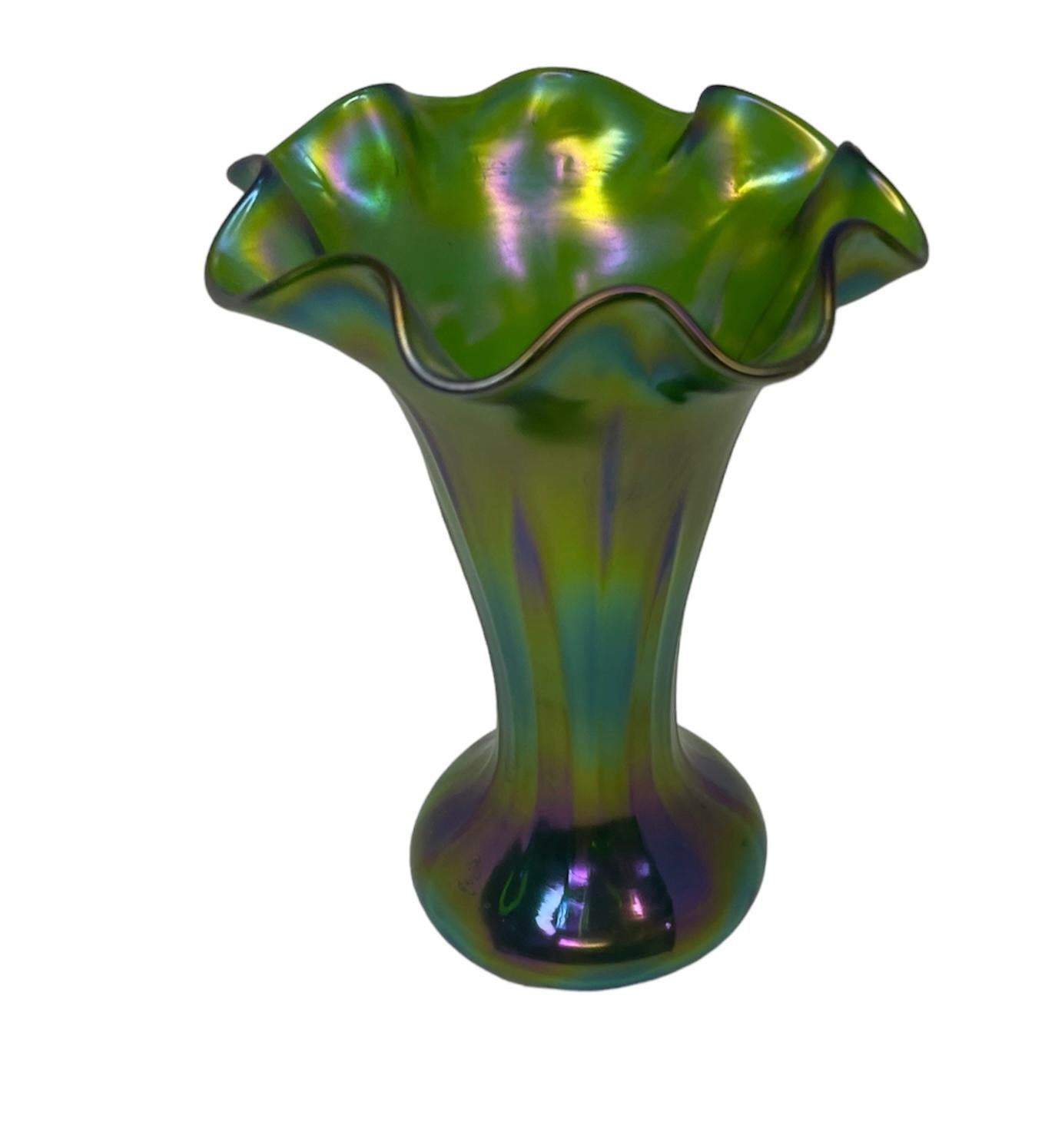 Small Iridescent Art Glass Flower Vase For Sale 2