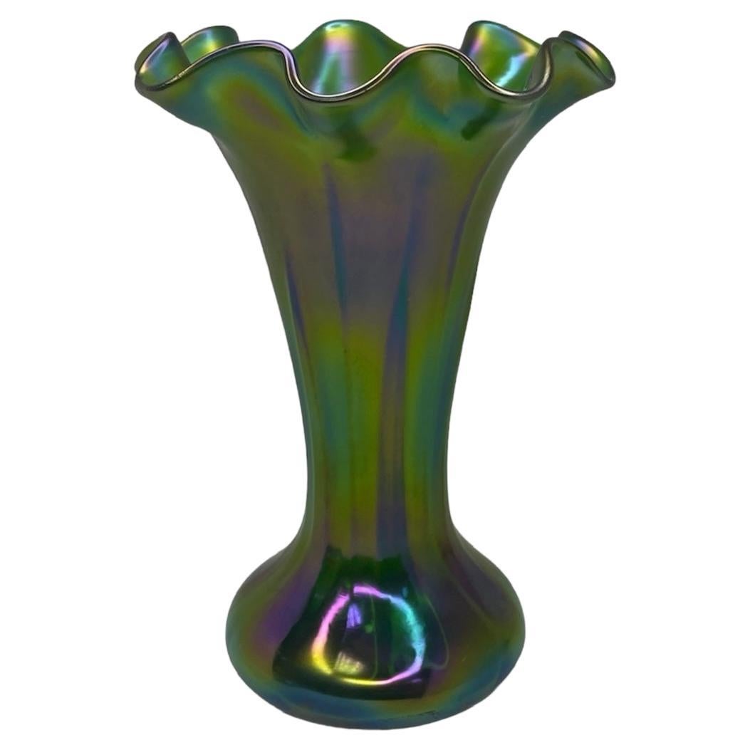Small Iridescent Art Glass Flower Vase For Sale