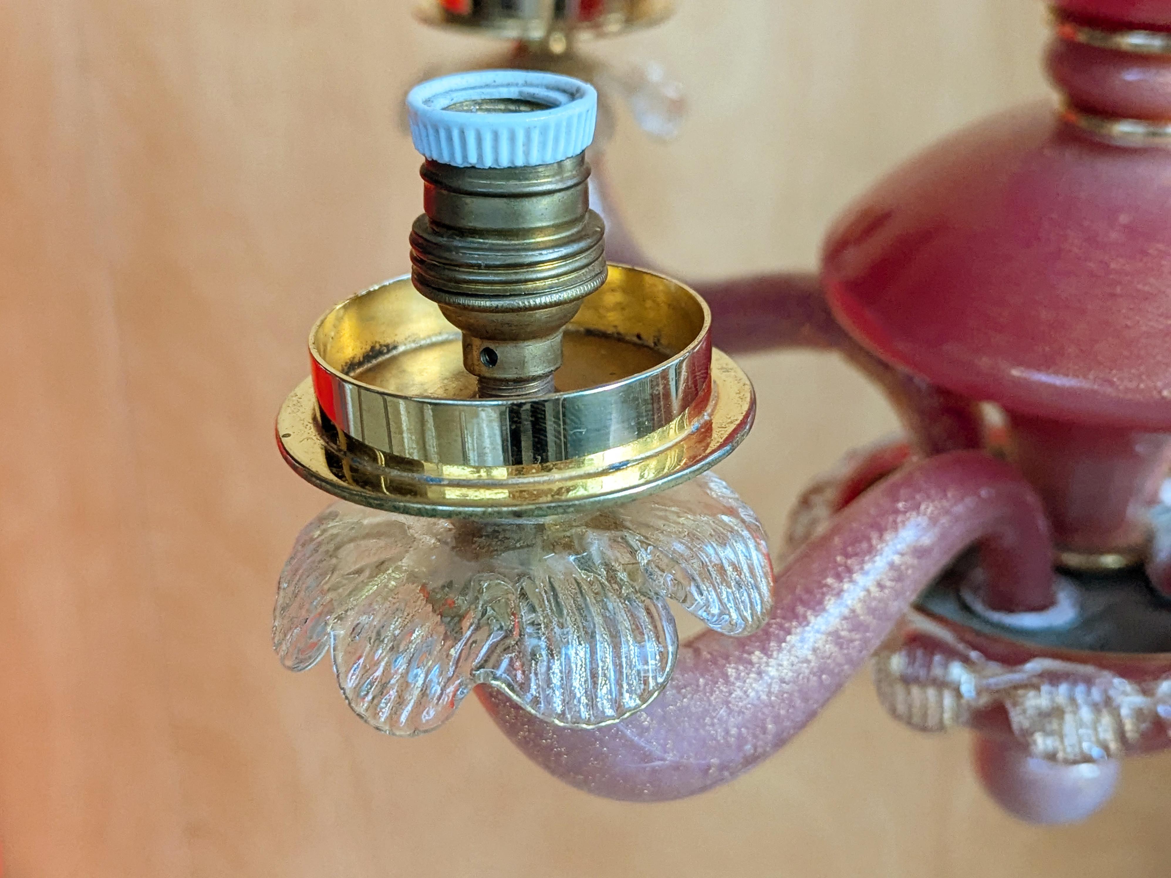 Piccolo lampadario a 4 luci in vetro di Murano iridescente e cremisi di Seguso, anni 1940-50 in vendita 6