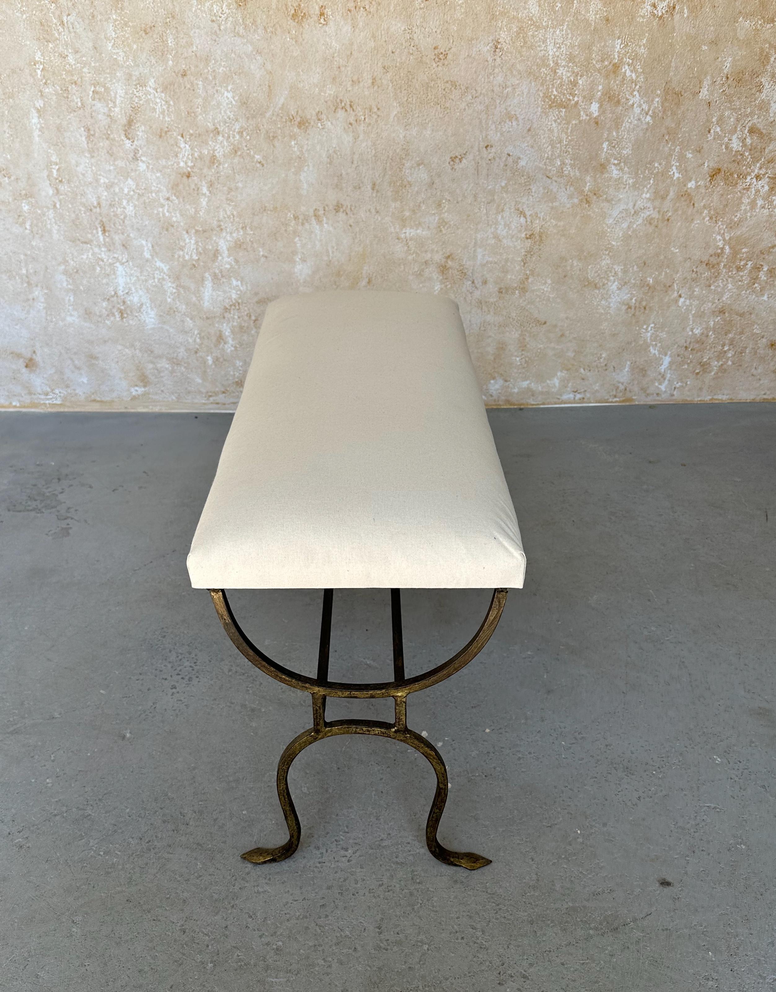 Contemporary Small Iron Bench with Muslin Seat 