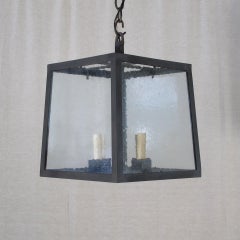 Small Iron Square Pendant with Seeded Glass