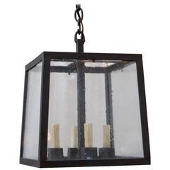 Small Iron Square Pendant with Seeded Glass
