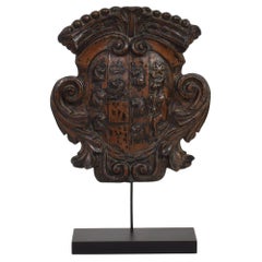 Small Italian 17/18th Century Baroque Carved Wooden Coat of Arms