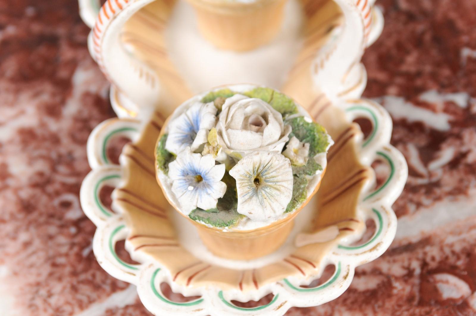 Small Italian 1860s Painted Ceramic Floral Desk Set with Ink and Sand Containers 6