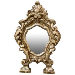 Small Italian 18th Century Baroque Silvered Wall Mirror