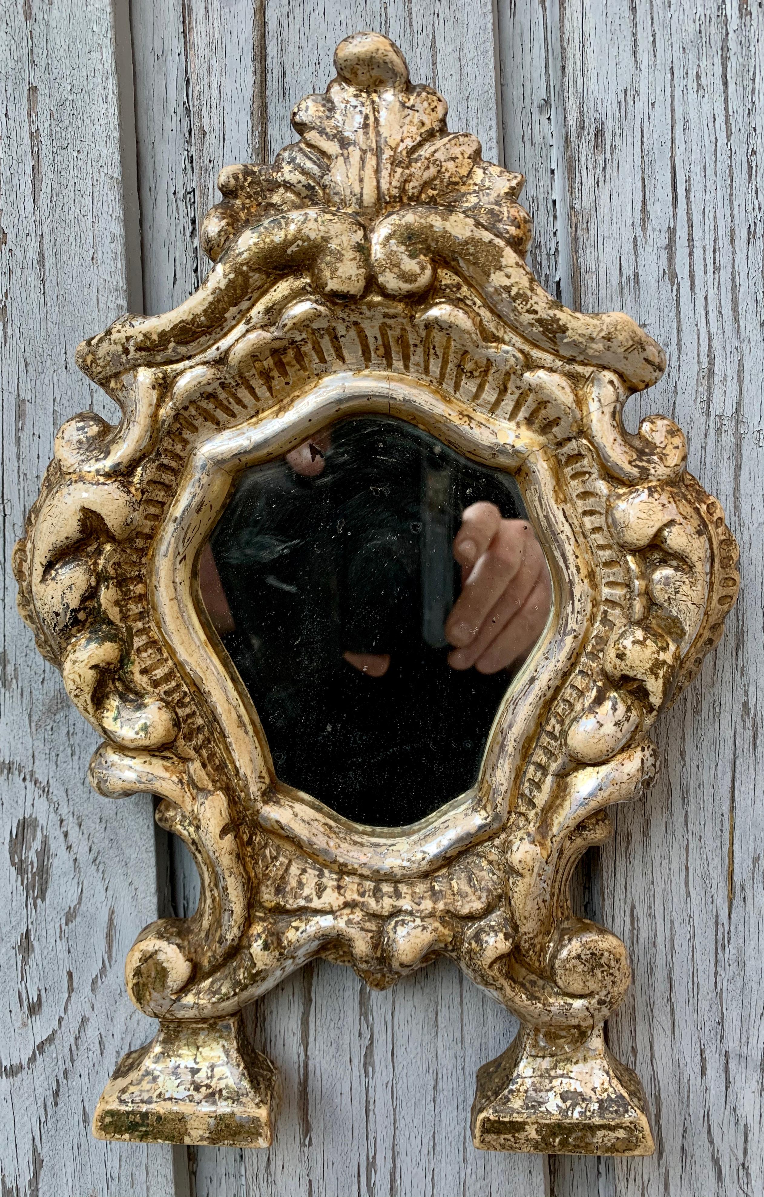 Small Italian 18th Century Baroque Silvered Wall Mirror For Sale 1