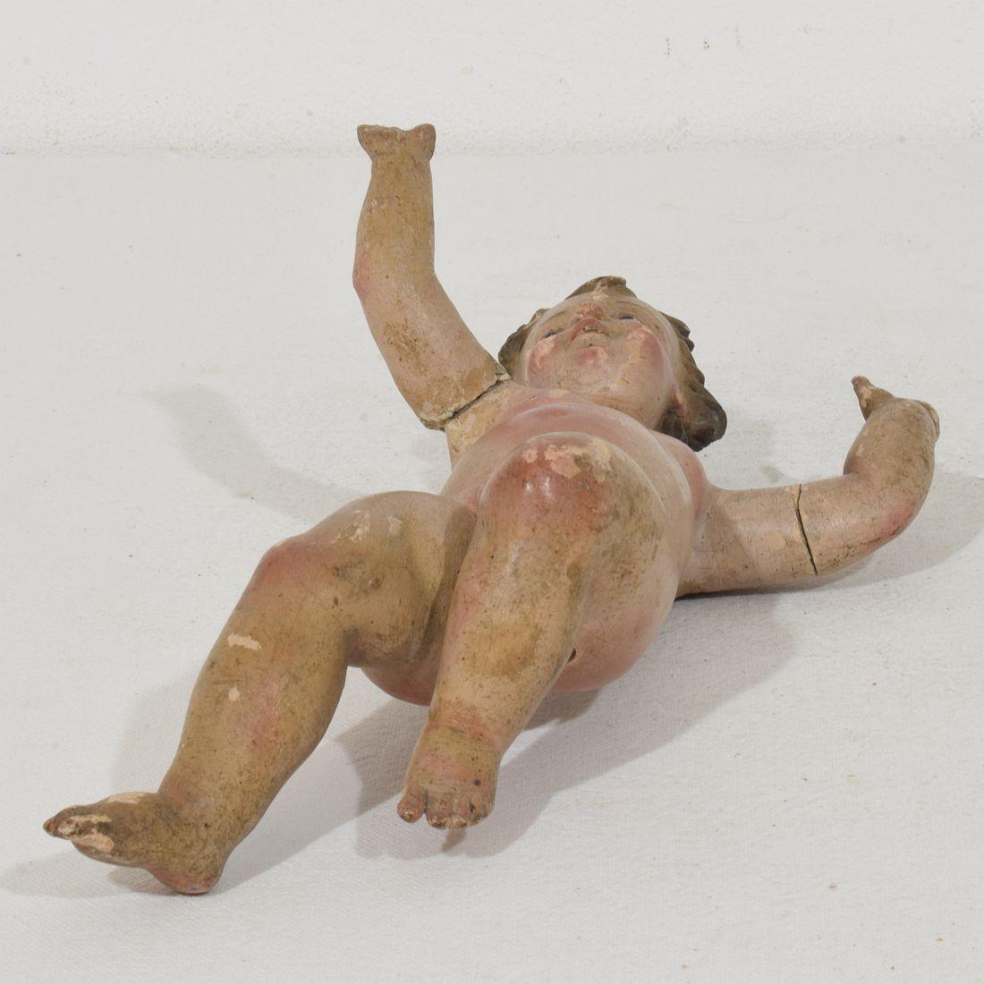 Small Italian 18th Century Carved Wooden Baroque Angel in vendita 12