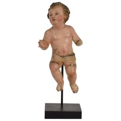 Small Italian 18th Century Carved Wooden Baroque Angel