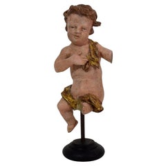 Small Italian 18th Century Carved Wooden Baroque Angel