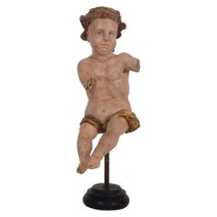 Small Italian 18th Century Carved Wooden Baroque Angel