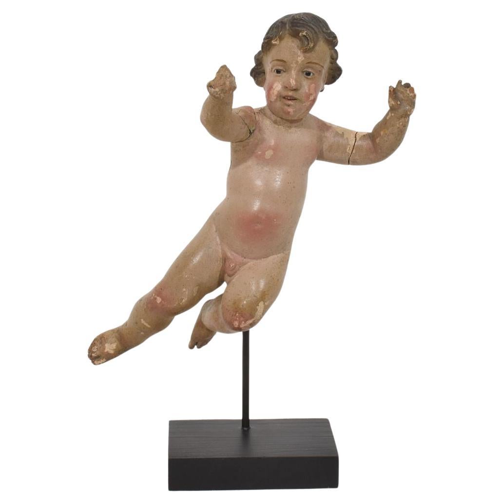 Small Italian 18th Century Carved Wooden Baroque Angel