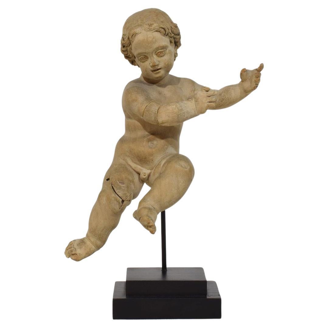 Pequeño ángel barroco italiano del siglo XVIII tallado a mano en madera