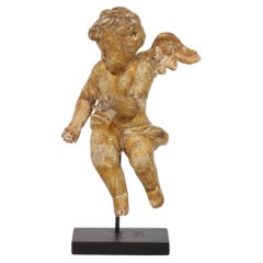 Small Italian 18th Century Hand Carved Wooden Baroque Angel