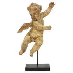 Small Italian 18th Century Hand Carved Wooden Baroque Angel