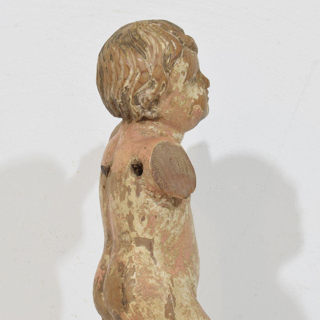 Small Italian 18th Century Hand Carved Wooden Baroque Angel Fragment For Sale 5