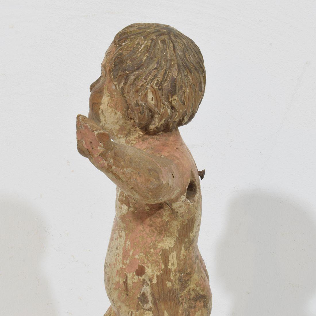 Small Italian 18th Century Hand Carved Wooden Baroque Angel Fragment For Sale 7
