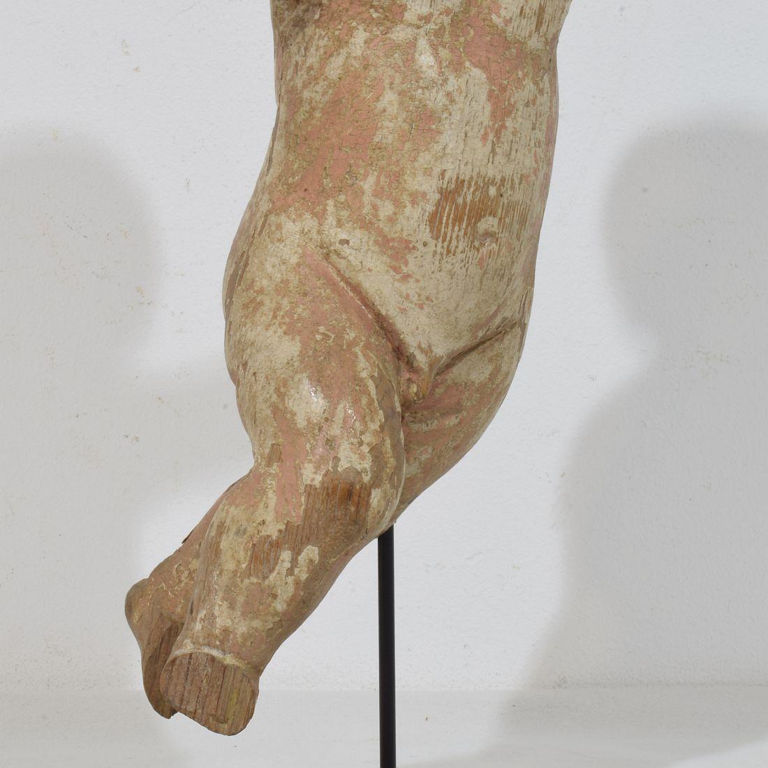 Small Italian 18th Century Hand Carved Wooden Baroque Angel Fragment For Sale 8