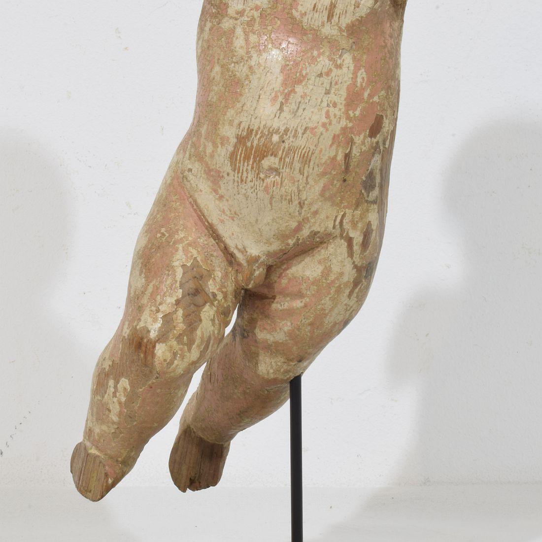 Small Italian 18th Century Hand Carved Wooden Baroque Angel Fragment For Sale 9