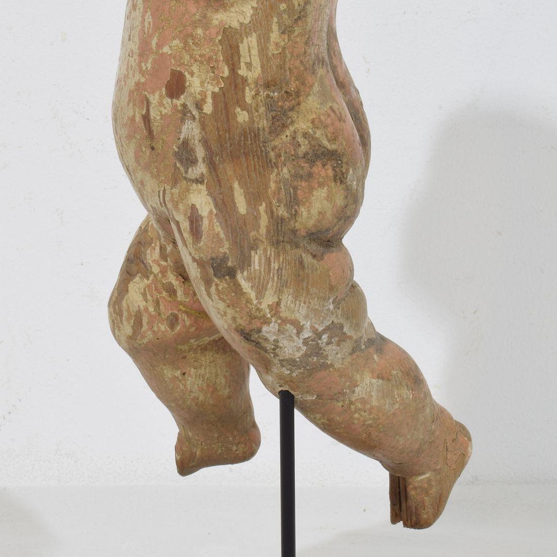 Small Italian 18th Century Hand Carved Wooden Baroque Angel Fragment For Sale 10