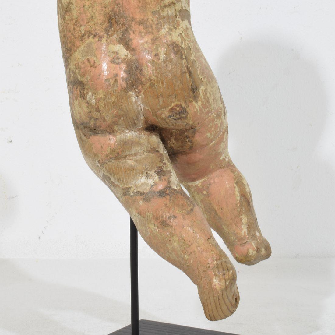 Small Italian 18th Century Hand Carved Wooden Baroque Angel Fragment For Sale 11