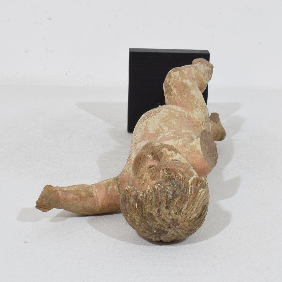 Small Italian 18th Century Hand Carved Wooden Baroque Angel Fragment For Sale 14