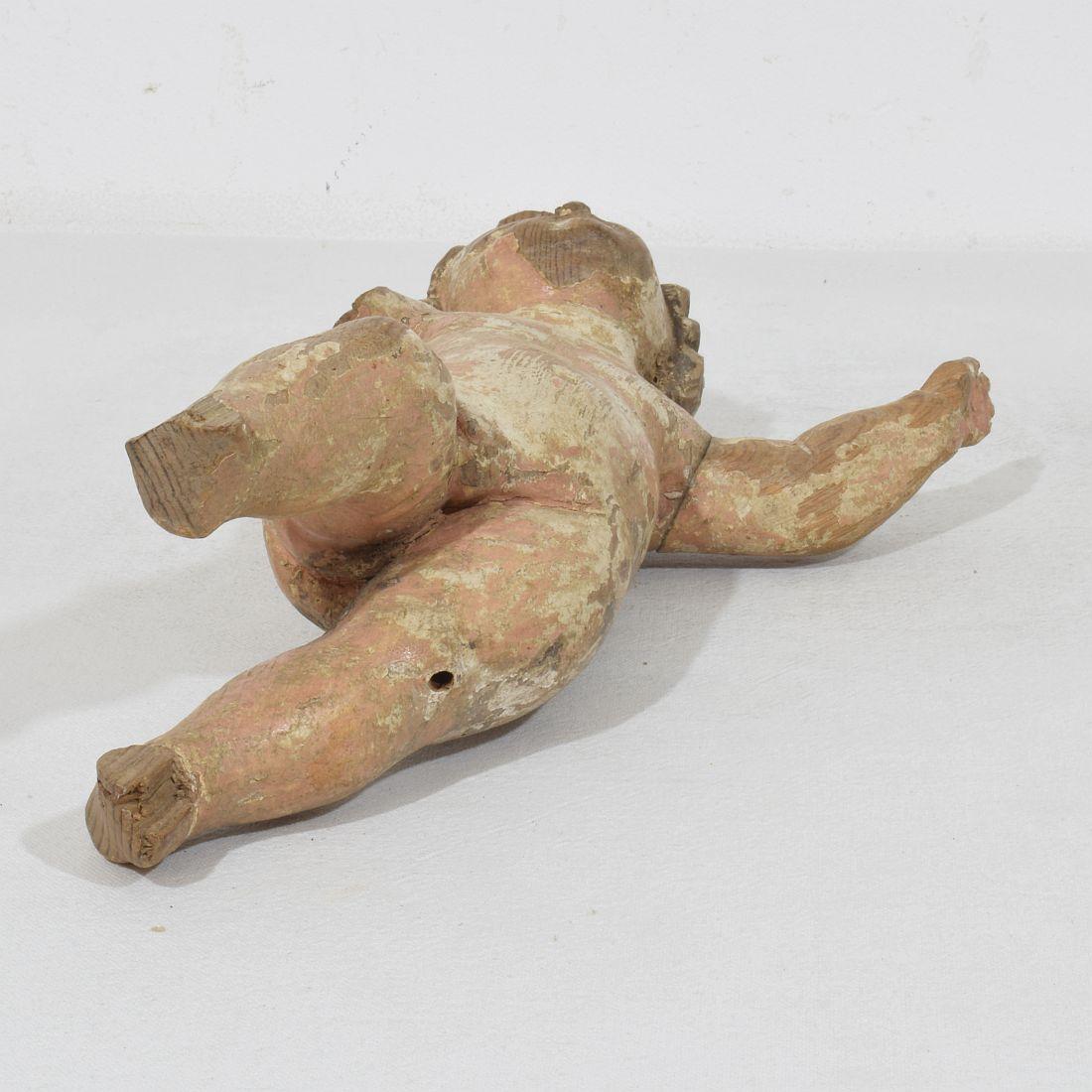 Small Italian 18th Century Hand Carved Wooden Baroque Angel Fragment For Sale 15