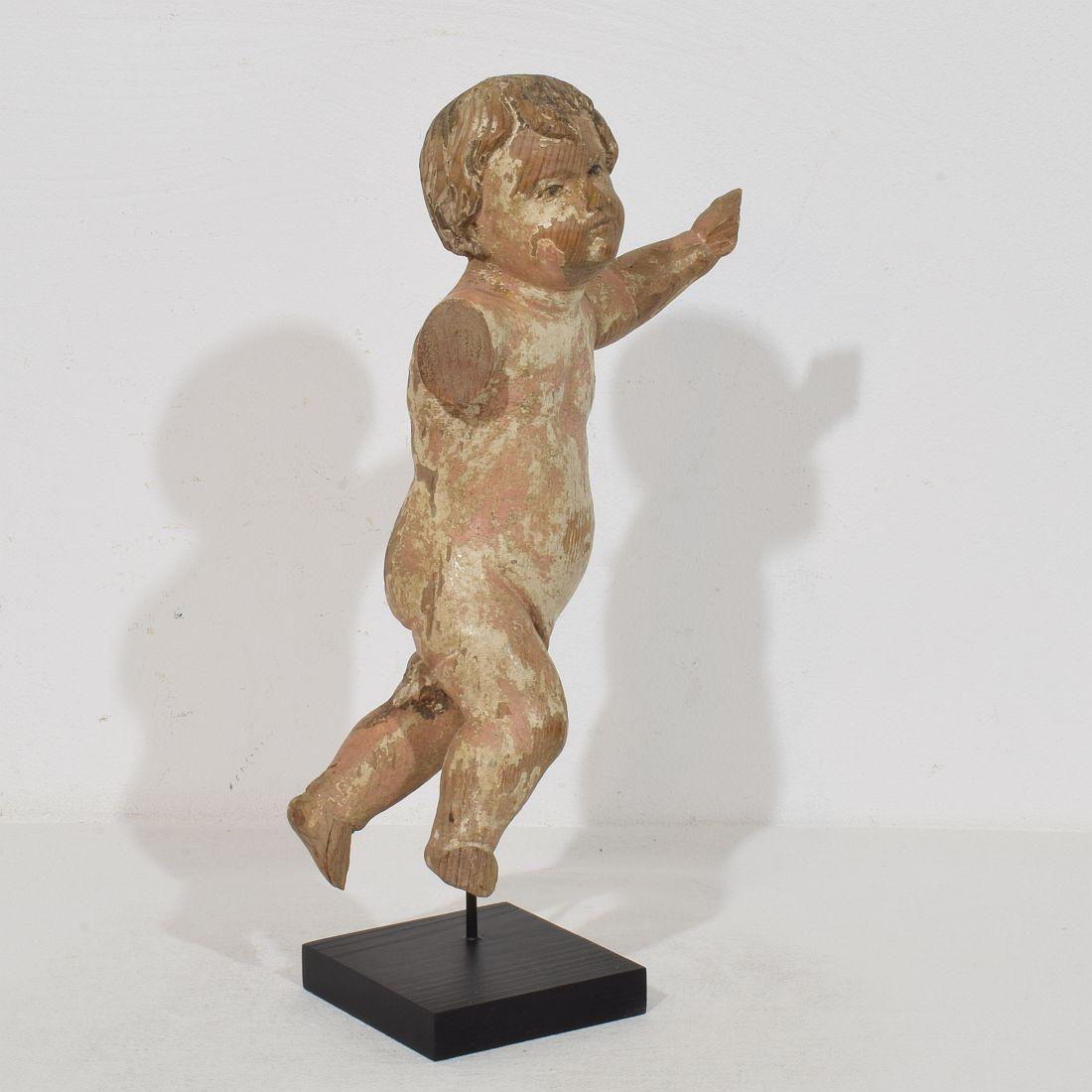 Hand-Carved Small Italian 18th Century Hand Carved Wooden Baroque Angel Fragment For Sale