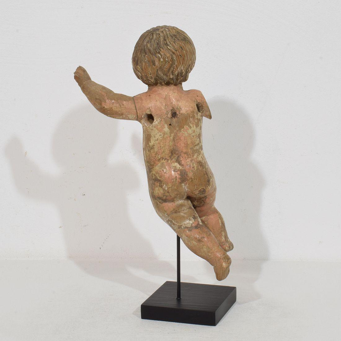 18th Century and Earlier Small Italian 18th Century Hand Carved Wooden Baroque Angel Fragment For Sale