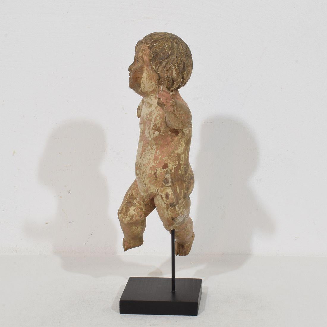 Small Italian 18th Century Hand Carved Wooden Baroque Angel Fragment For Sale 1