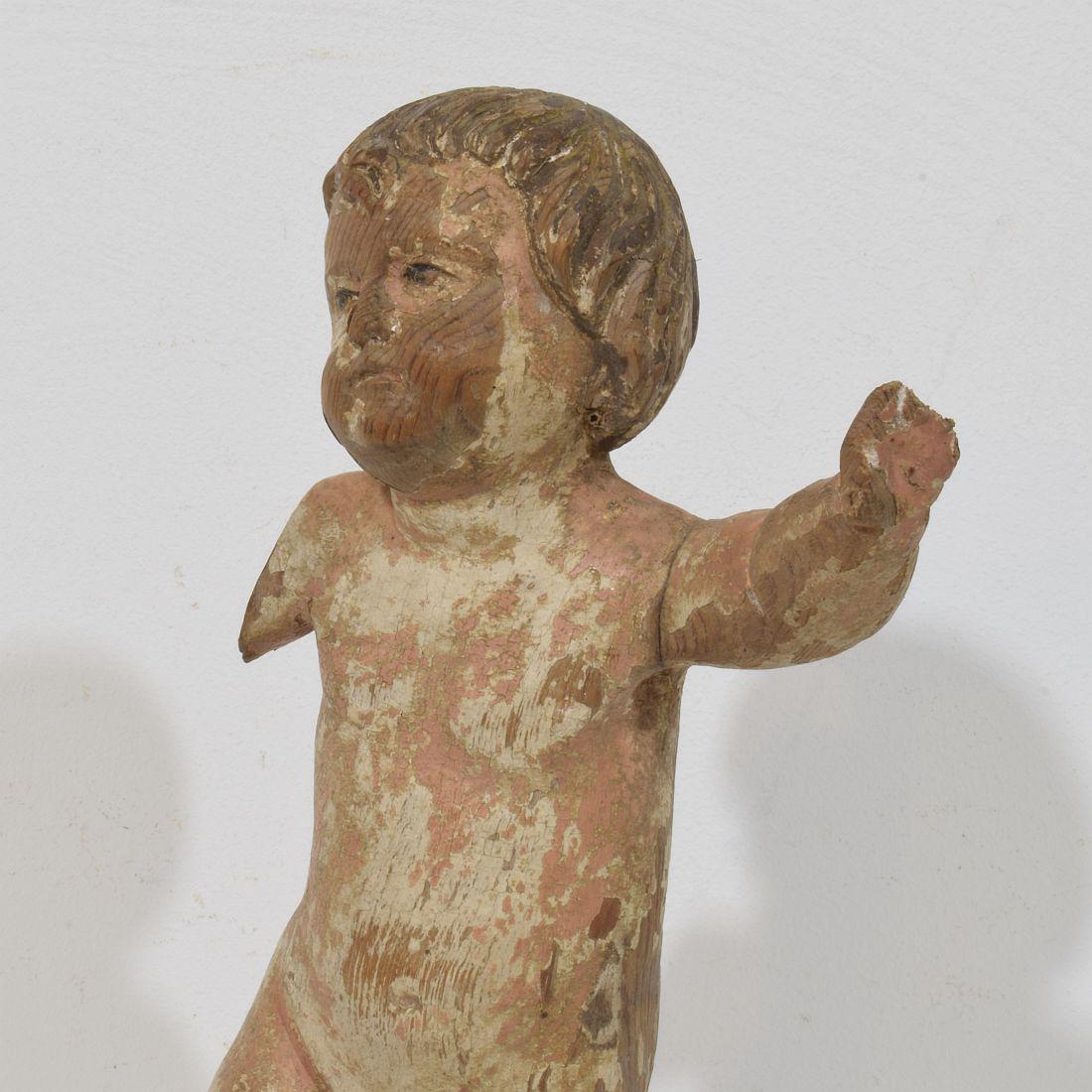 Small Italian 18th Century Hand Carved Wooden Baroque Angel Fragment For Sale 2