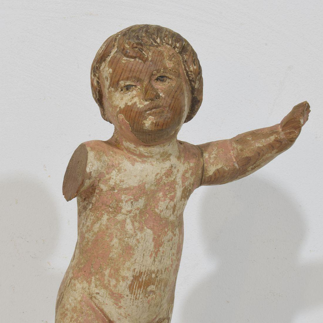 Small Italian 18th Century Hand Carved Wooden Baroque Angel Fragment For Sale 3