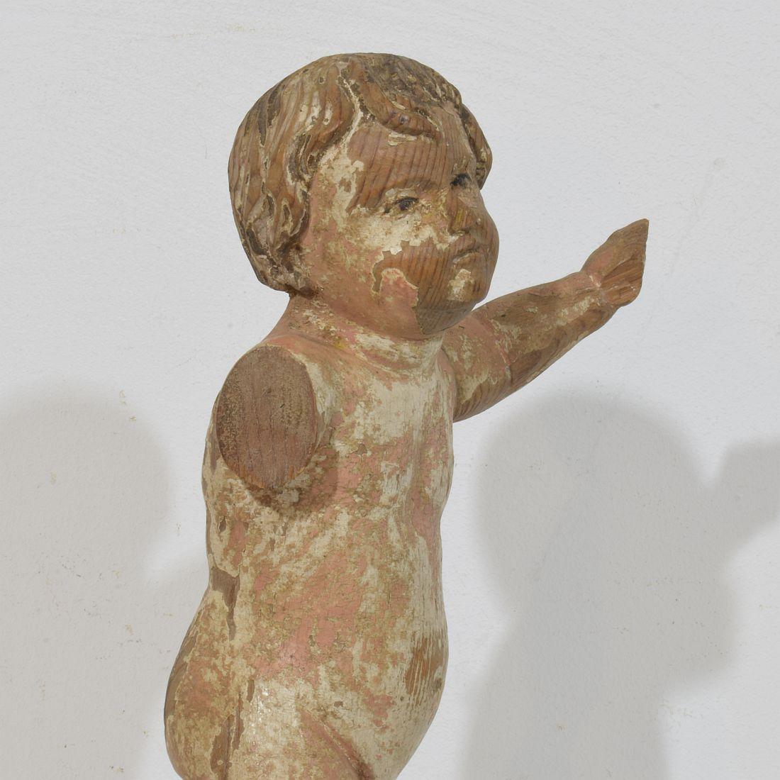 Small Italian 18th Century Hand Carved Wooden Baroque Angel Fragment For Sale 4