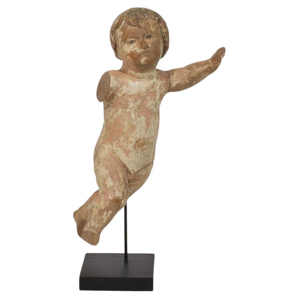 Pequeño fragmento de ángel barroco italiano del siglo XVIII tallado a mano en madera